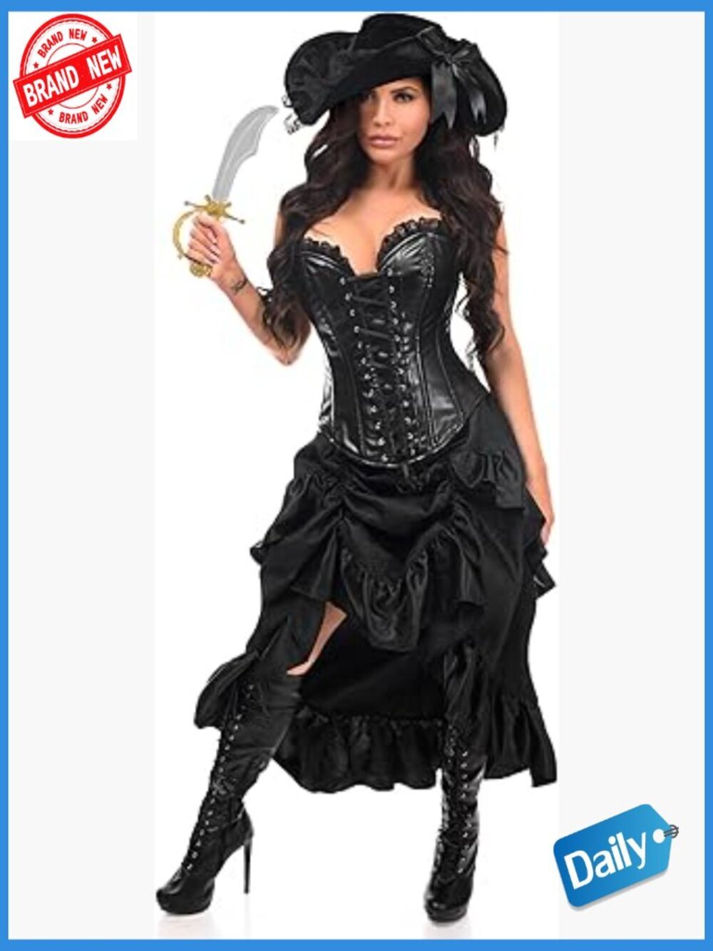 4 Piece Premium Pirate Corset Costume Set Steel Boned Lace Up